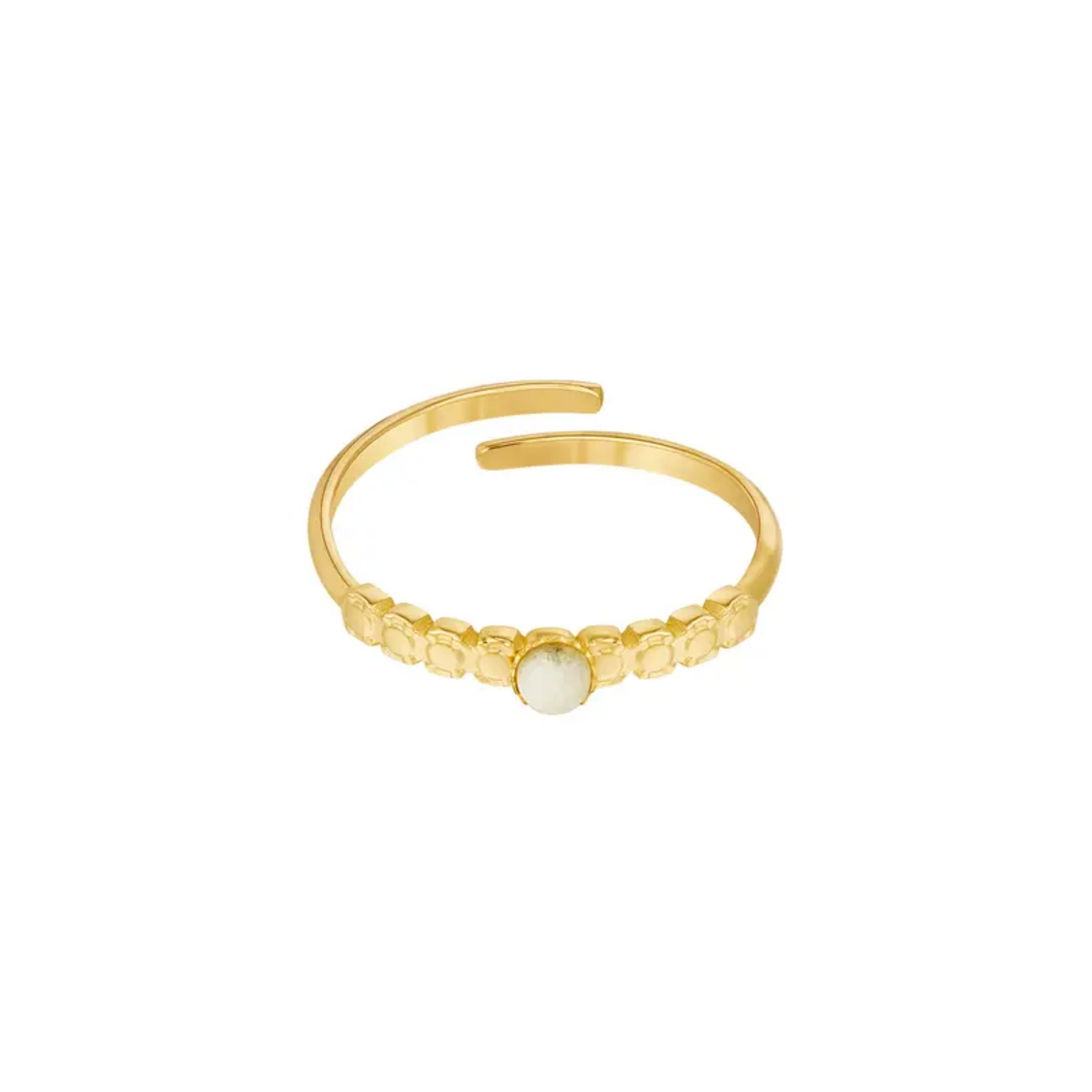 Yehwang | Ring Noelle van goudkleurig stainless steel met wit steentje | Conceptstore Sisalla