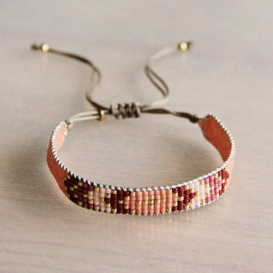 Geweven armband | Zalm, rood & roze