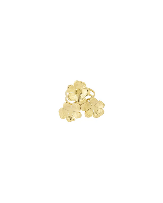 Yehwang | Verstelbare gouden ring met drie bloemen | Conceptstore Sisalla
