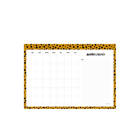 Studio Stationery | A3 maandplanner met vrij invulbare data en ruimte voor notities, rondom voorzien van een bruine cheetahprint